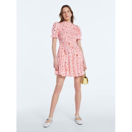 Scoop Women’s and Women's Plus Smocked Floral Mini Dress, Sizes XS-4X