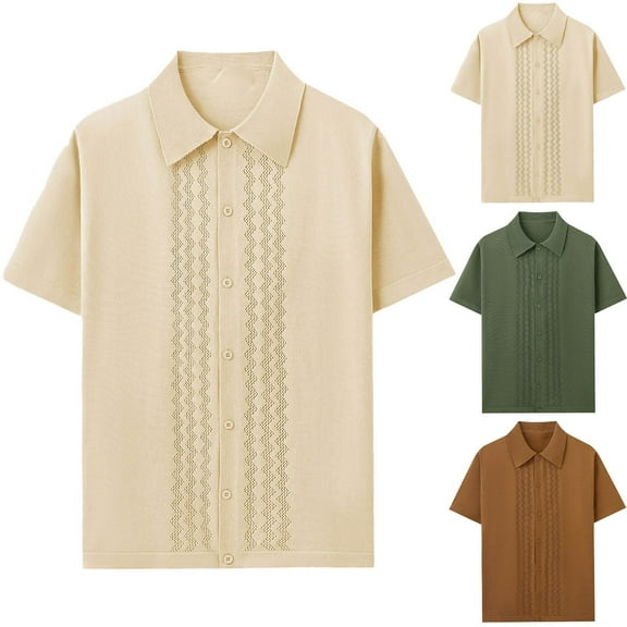 Xunlbb Mens Shirt Mens Dress Shirts Knitted Short Sleeved Men's Fashionable Knitted Shirt Men's Casual Button Up Cardigan Short Sleeved Lapel Top/shirt Gift for Him, M-3XL