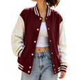 thumbnail image 4 of Breezora Women Loose Striped Long Sleeve Button Down Baseball Jacket Rib Cuff with Side Pockets Fall, 4 of 7
