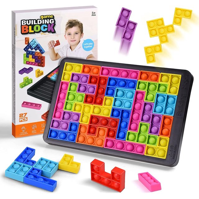 Juguete sensorial antiestrés PuzzlePopPushItBubble, 27 piezas de rompecabezas de silicona, juguetes antiestrés, juguetes sensoriales para aliviar la ansiedad y el estrés en niños.