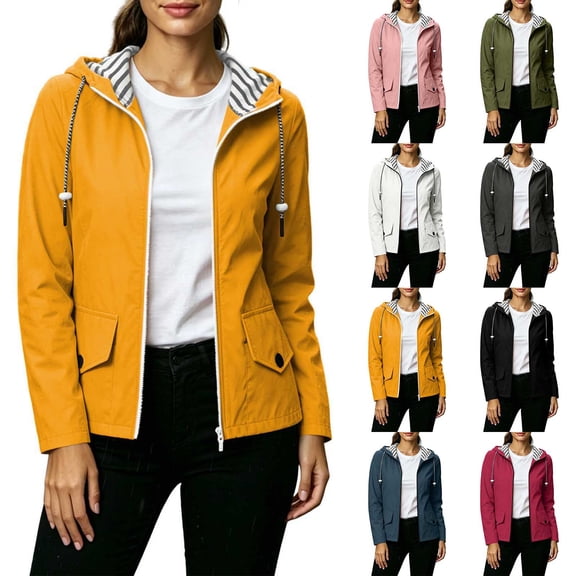 GERsome Womens Rain Jackets Lightweight Waterproof Full Zip Travel Hiking Hooded Jackets with Pocket Orange L