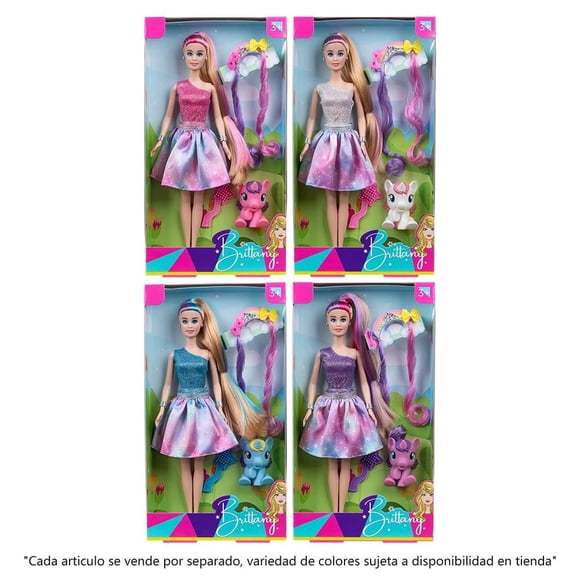 Muñeca Brittany con unicornio varios modelos 1 pieza