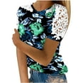 thumbnail image 1 of Camisas de Manga Corta para las Mujeres Impresión Cuello Redondo Suéter Encaje Camisa, Blusa de Verano Casual para las Mujeres, 1 of 4