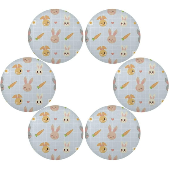 SKYSONIC Easter Bunny Eggs Round Placemats for Dining Table Non-Slip Heat-Resistant Polyester Table Mats Set of 6 Washable Table Mats for Kitchen Dining Table Decoration