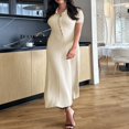 thumbnail image 3 of Women Summer Casual Long Dress Patchwork Turn-Down Collar Dress, 3 of 5
