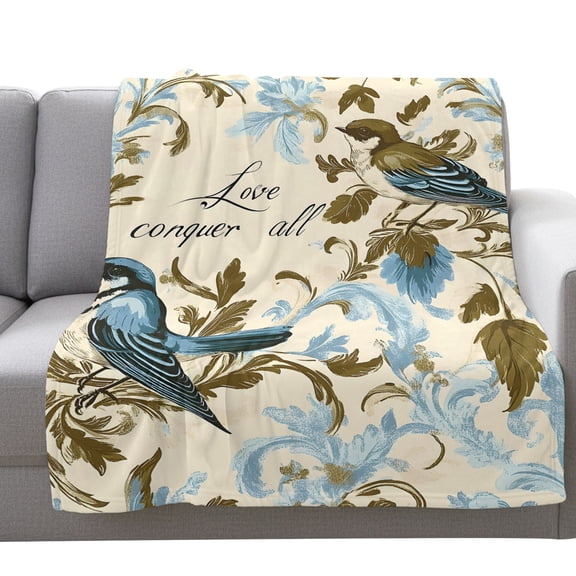 Fleece Blanket Summer Bird Classical Figure Blankets,Soft Cozy Warm Flannel Throw Blanket,Pastoral Green Blue Leaves Blanket for Bed Couch Sofa 40x50in