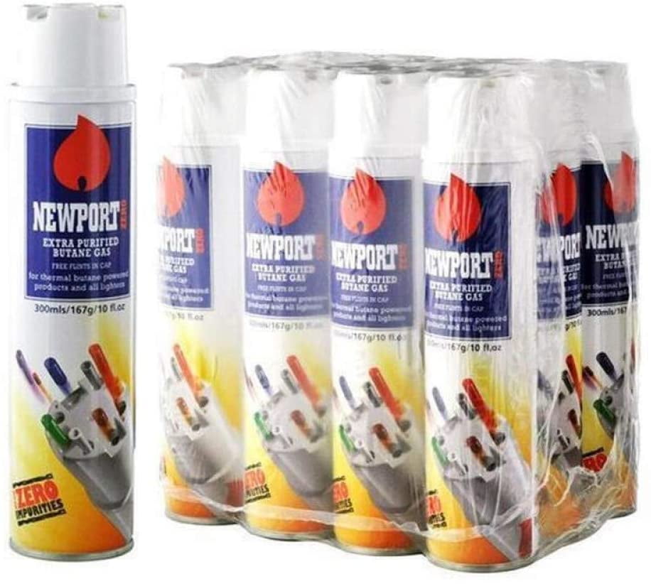 12 cans Newport Zero Ultra Refined Premium Butane Fuel, Lighter and Torch Refill Gas