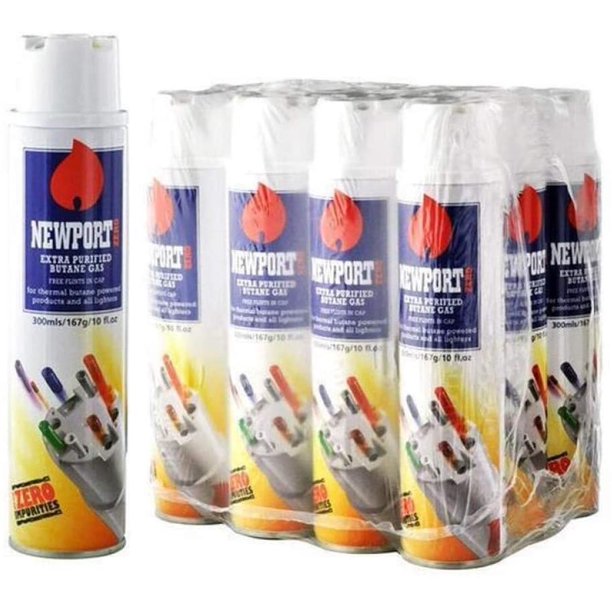 12 cans Newport Zero Ultra Refined Premium Butane Fuel, Lighter and
