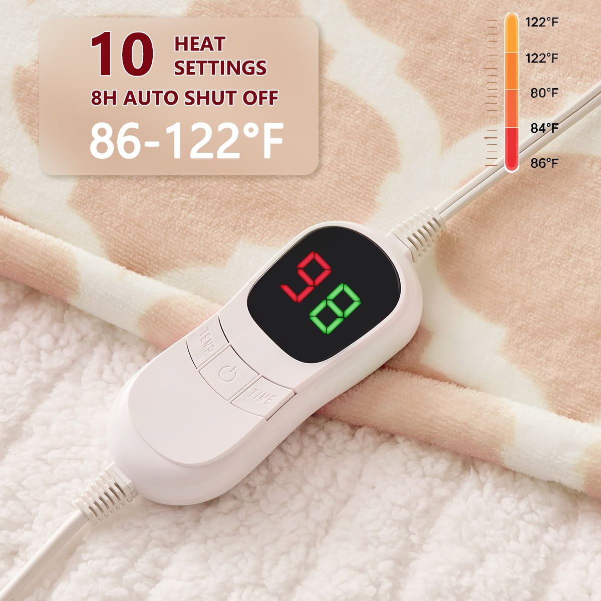 Heated Blanket Electric Throw 50X60, Heating Throw with 10 Levels 8 Hours Auto Off, Beige Soft Cozy Flannel Blanket Winter Warmer, Heated Protection ETL Certification Keep Warming in Home