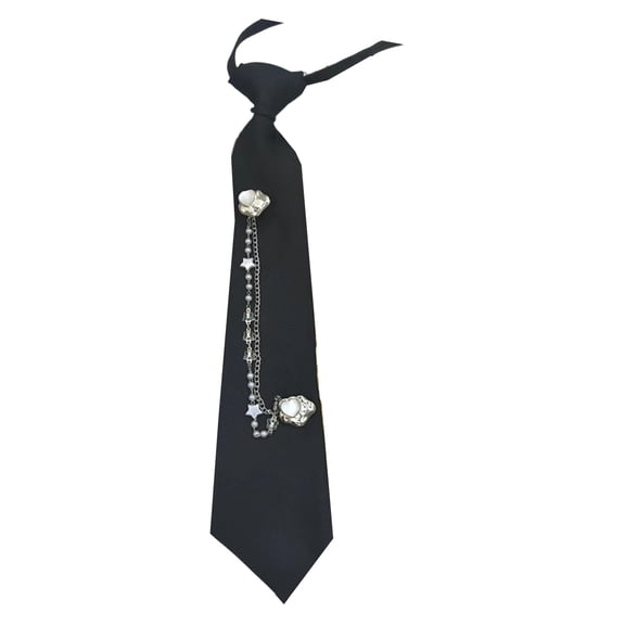 Punk Styles Pre-tied Black Ties for Women Girls Uniform Blouse Neckwear with Butterfly Metal Chain