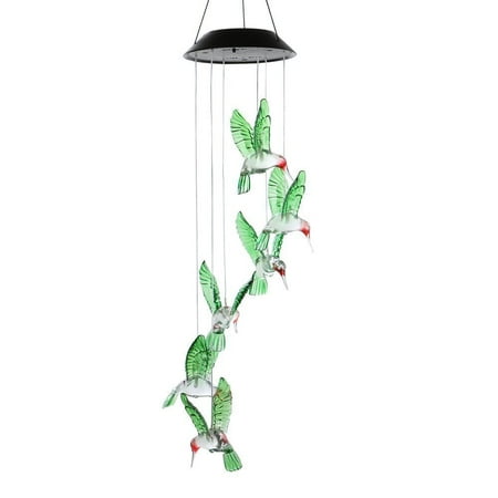 

Solar Changing Color Hummingbird Wind Chime Solar Powered LED Hanging Lamp Windchime Light for Outdoor Indoor Gardening Yard Pathway