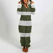Women Long Sleeve Hooded Jumpsuit Pajamas Casual Winter Warm Rompe Sleepwear A2403