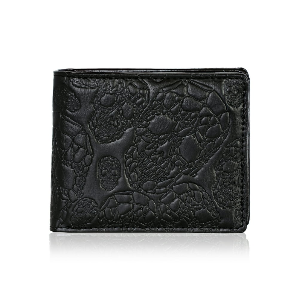Shagwear - Skull Pattern Men's Bi-Fold Faux Leather Wallet, Black ...