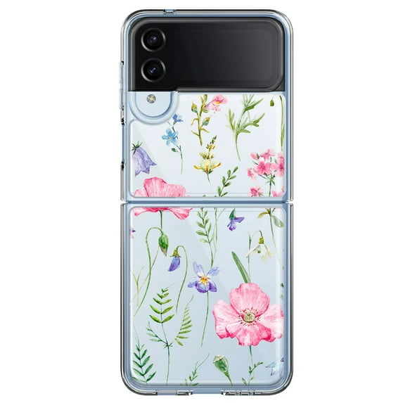 MUNDAZE Samsung Galaxy Z Flip 4 Shockproof Clear Hybrid Protective Phone Case Spring Pastel Wild Flowers Summer Classy Elegant Cover