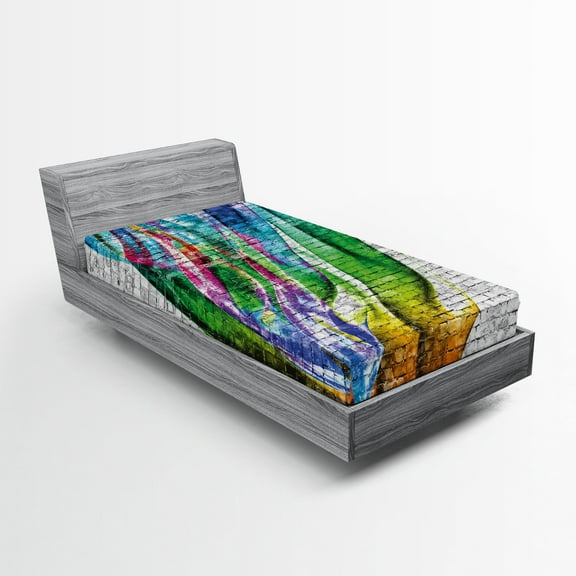 Ambesonne Abstract Art Fitted Sheet, Colorful Retro, Twin XL Size, Multicolor