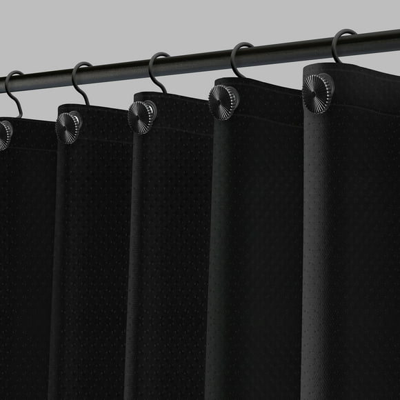 Cortina de baño Acento Dots 183x183 cm con ojales negros, dobladillo magnetico y tacto suave, Negro