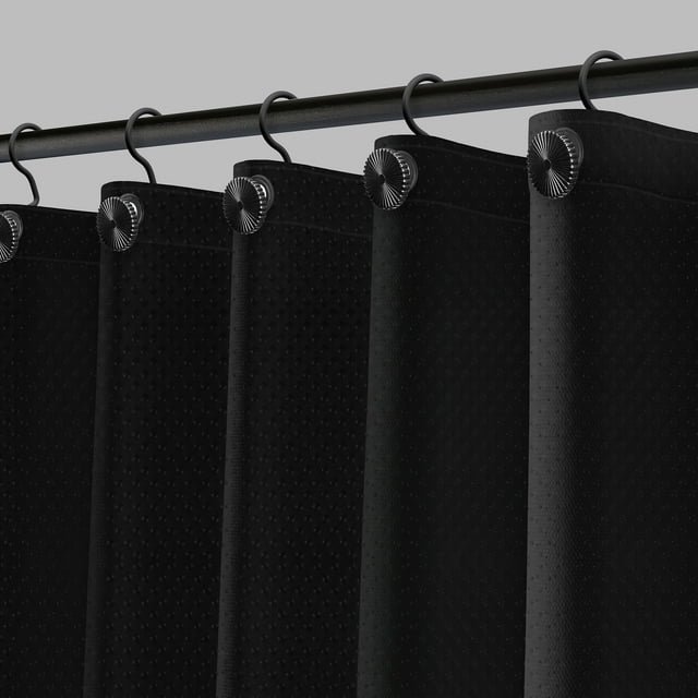 Cortina de baño Acento Dots 183x183 cm con ojales negros, dobladillo magnetico y tacto suave, Negro