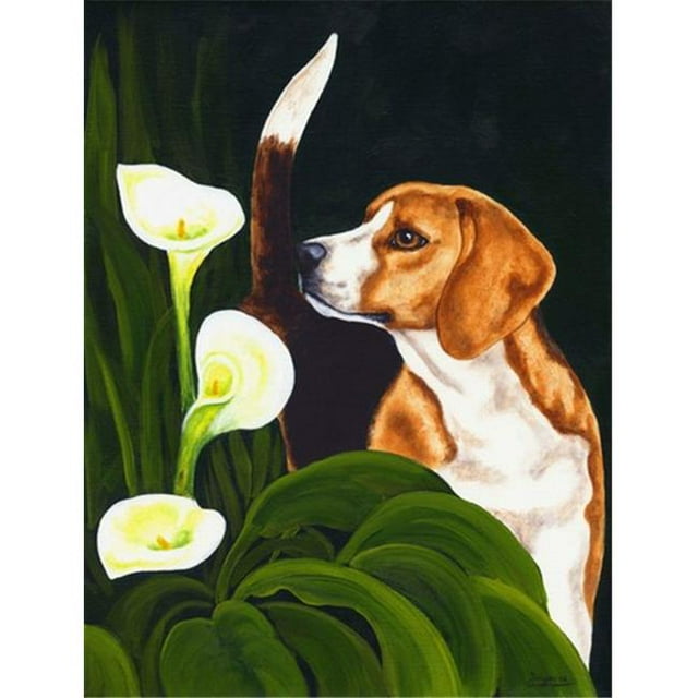 Drapeau Beagle Lillies en Toile Taille Maison