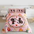 thumbnail image 2 of Feelyou Black Boho Cat Twin Comforter Sets, Pink Cartoon Flower Bedding Set, 2-Piece, 2 of 8
