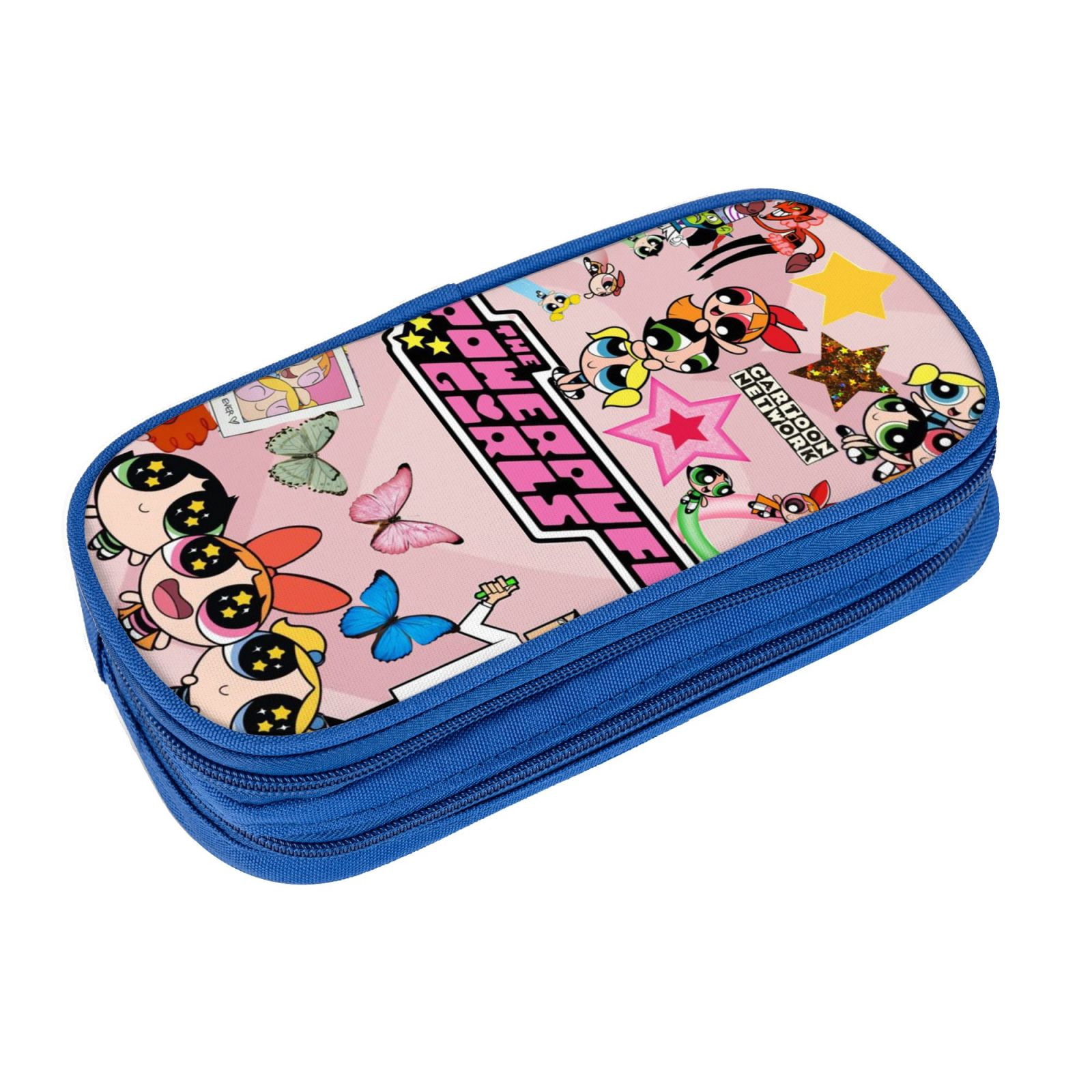 The Powerpuff Gi-rls Pencil Case Large Capacity Pencil Pouch Penbag Office Stationery Organizer Travel Makeup Bag Blue