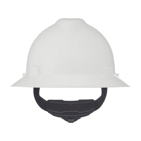 MSA 475369 V-Gard Full-Brim Hard Hat With Fas-Trac III Ratchet Suspension | Polyethylene Shell, Superior Impact Protection, Self Adjusting Crown Straps - Standard Size in White