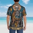 thumbnail image 4 of Sikiie Coffee-Drinking Skull Print Men's Hawaiian Shirt, Summer Beach Button Pocket Short Sleeve T-Shirt,Large, 4 of 7