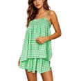 thumbnail image 4 of qolati Gingham Pajams Sets for Women Two Piece Set Sleeveless Peplum Tank Tops and Plaid Shorts Pajama Set Sleepwear Y2k Summer Outfits Green XL, 4 of 8