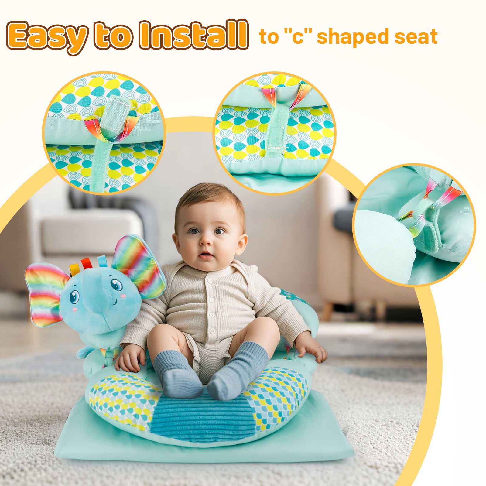 Blublu Park Sit Me Up Floor Seat with Detachable Support Pillow for Infant, 3-in-1 Tummy Time Mat and Baby Lounger to Prevent Reflux, Portable Playmat for Newborn Boys and Girls (Blue)