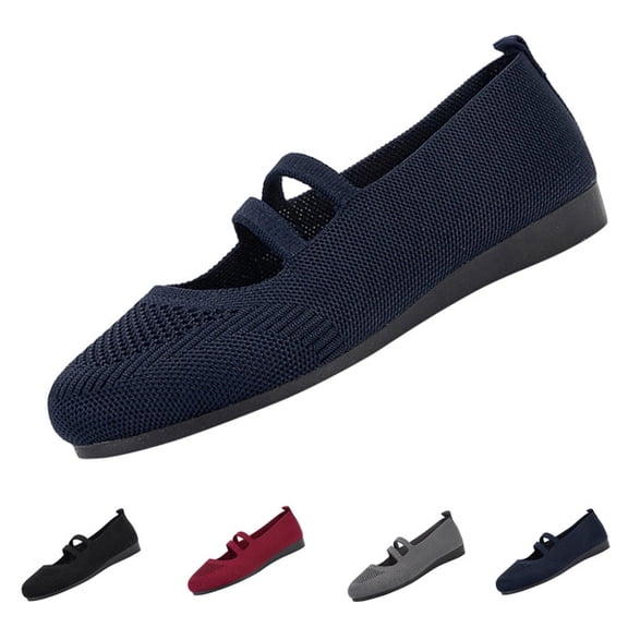 Women's Mary Jane Flats - Knit Ballet Shoes with Wide Toe Box & Round Toe, Comfortable Slip-On Dressy Casual Office Flats for Women,Navy,41