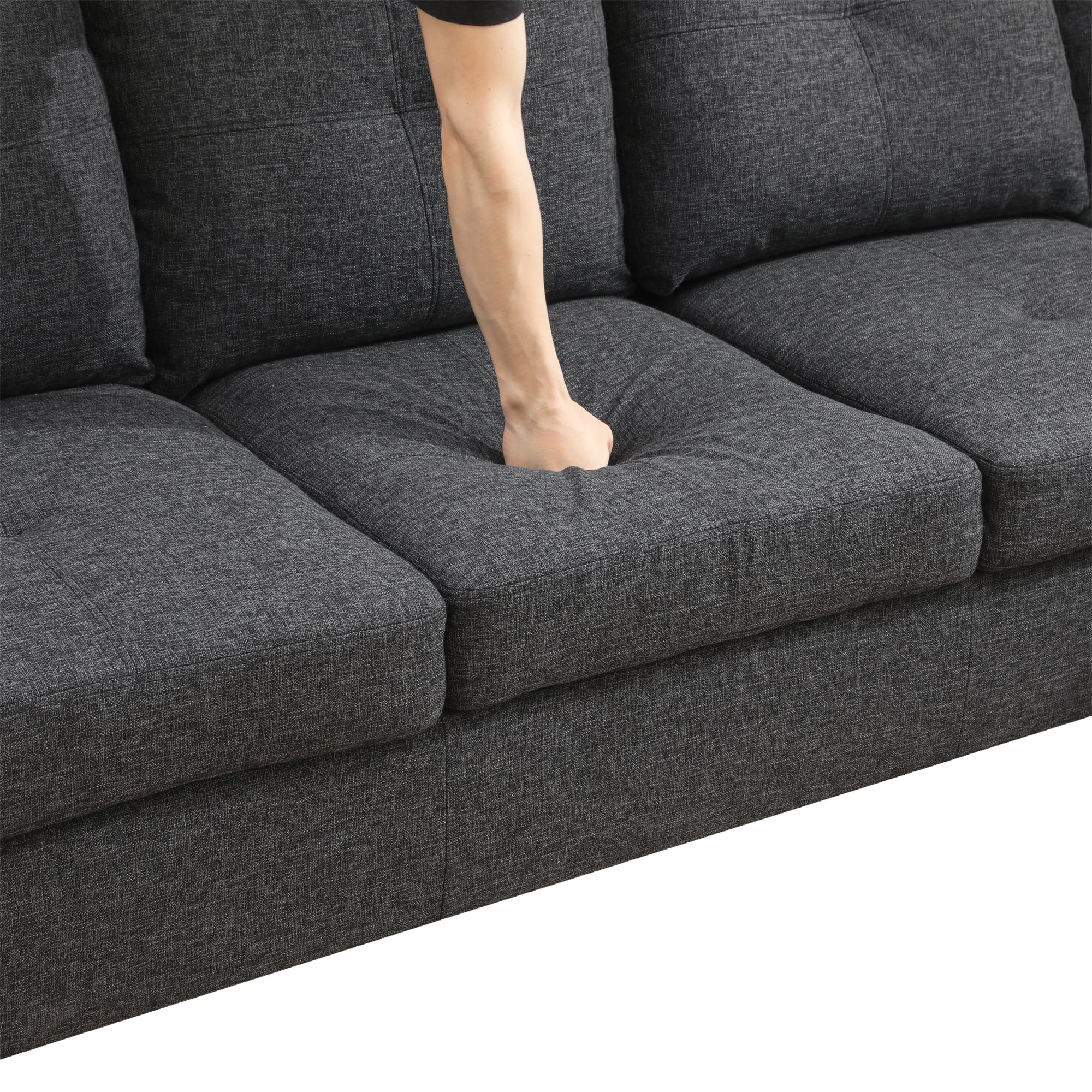 Aukfa 103" Sectional Sofa with Storage Ottoman, L Shape Couch for Living Room, Left Facing Chaise, Linen, Dark Gray