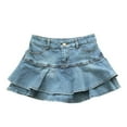 thumbnail image 2 of Ruffle Pleated Women's Summer Low - Waist A - Line Denim Skirt. Sexy mini short skirt, 2 of 6