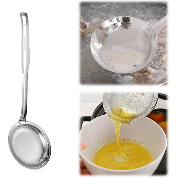 Fine Mesh Stainless Steel Colander Spoon,2025 New Extra Fine Mesh Strainer with Handle,304 Stainless Steel Skimmer Spoon Kitchen Gadget for Filte Grease Foam (1, A Style, Small)