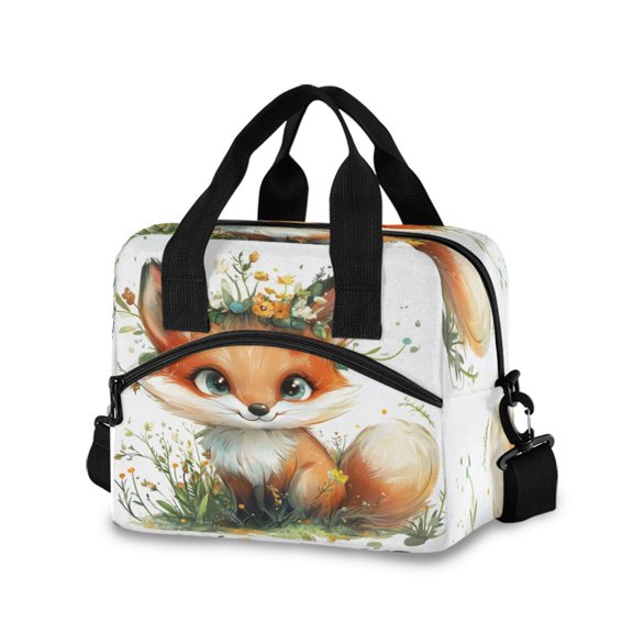 Lunch Bag Portable Crossbody Meal Bag Cooler Bag Insulated Lunch Bag Food Bag Handheld & Crossbody Design Super Cute Orange Fox