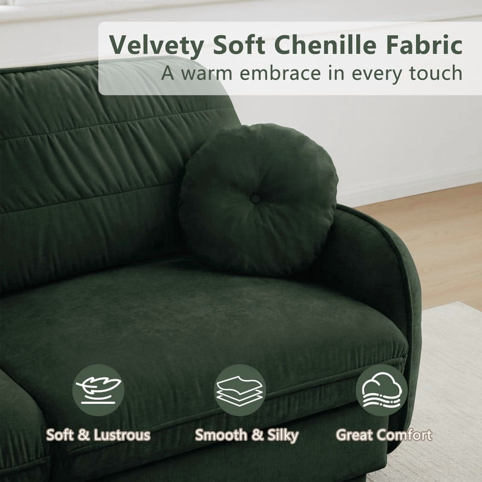 Chenille Modular Sofa with Ottoman, 2-Seater Deep Seat Cloud Couch, Convertible Sectional Sofa with Quilted Cushions & Round Pillows, Modern Sofa for Living Room, Apartment,Green