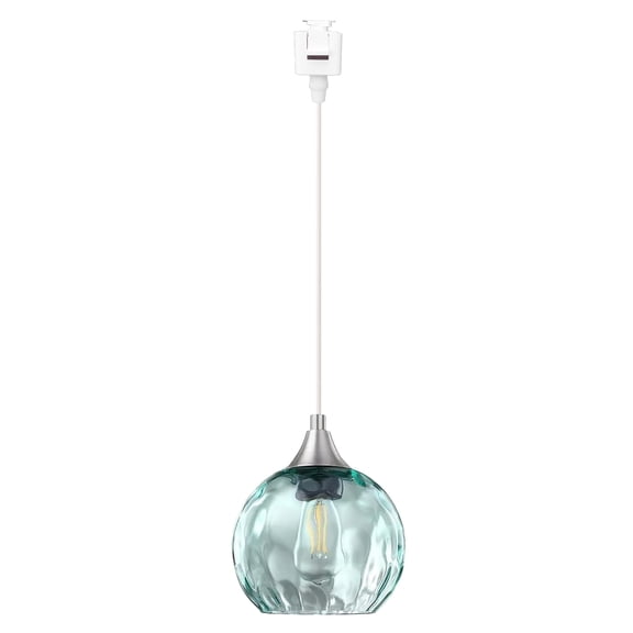 Kiven J-Type track lighting pendants,Modern J track pendant lights with Green Glass Globe,Decorative Track Lighting Fixture for Kitchen Hallway Restaurant Shop(1-Light)