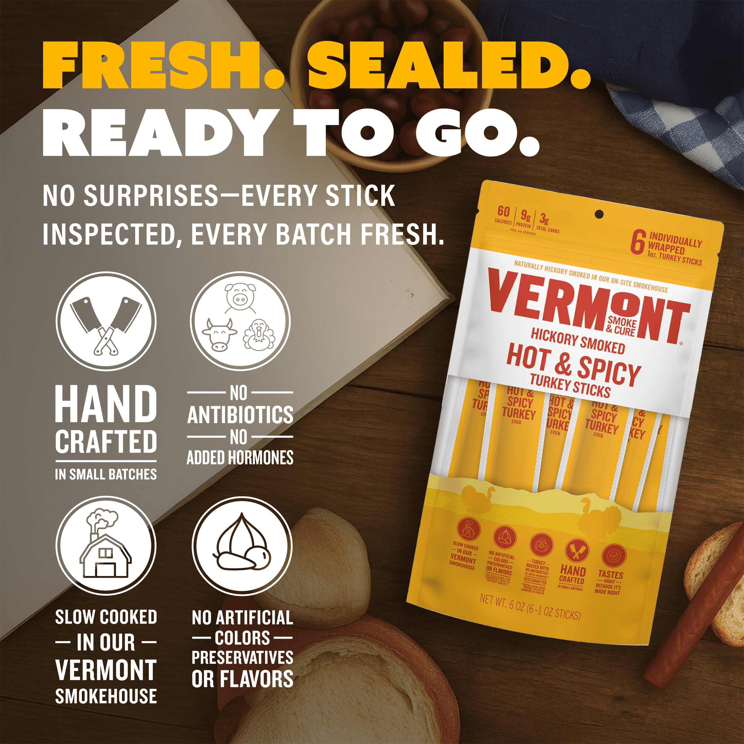 Vermont Smoke & Cure Hot and Spicy Turkey Sticks 1 oz Individually Wrapped Protein Snacks 24 Ct