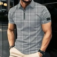 thumbnail image 1 of Blusa y camisa de manga corta con cuello vuelto, informal, para hombre, con cremallera de un cuarto, de color liso, de manga corta y solapa, para hombre., 1 of 8