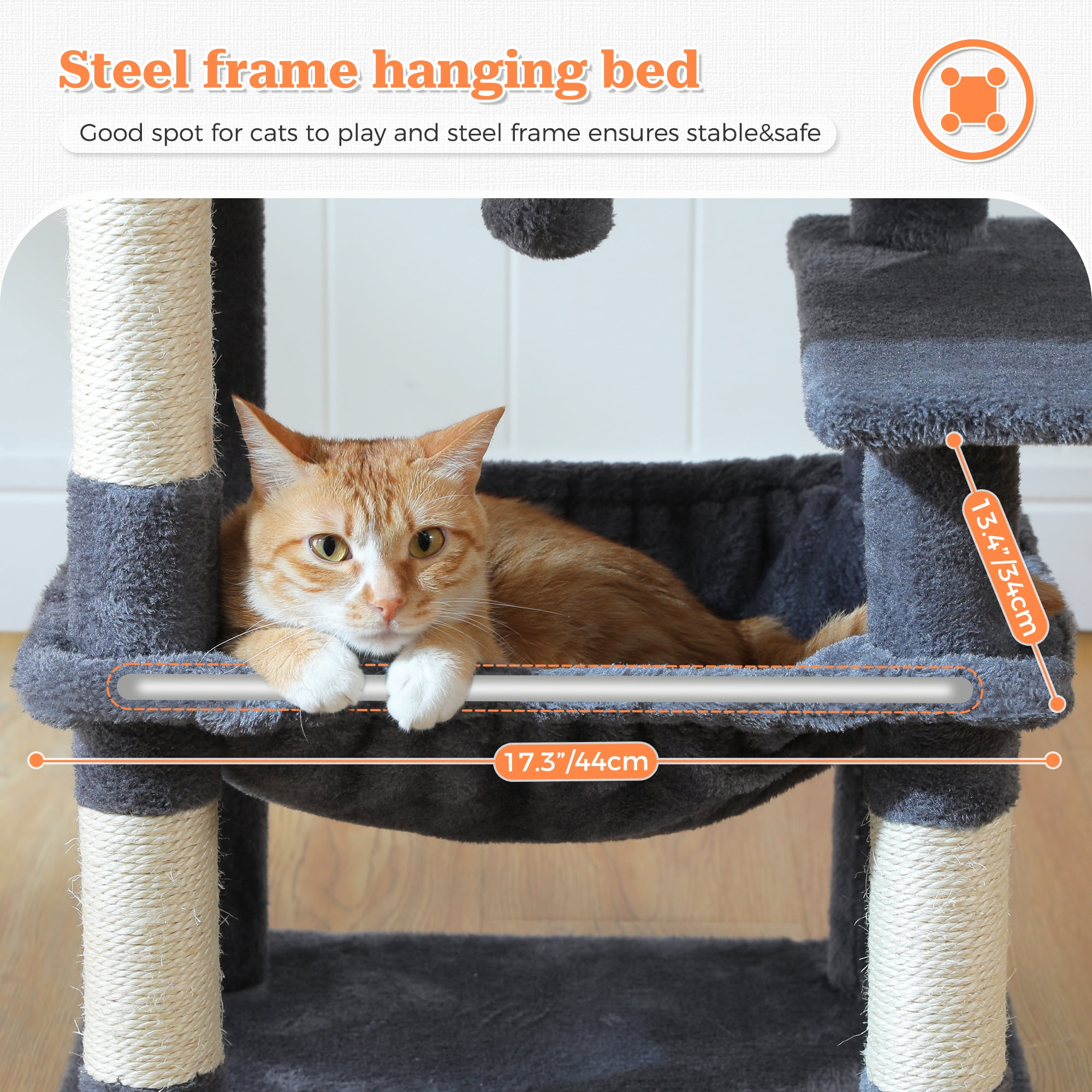 PAWZ Road 49" Large Cat Tree Multi-Level Scratcher with Two Hammocks&Condo for Indoor Cats Dark Gray
