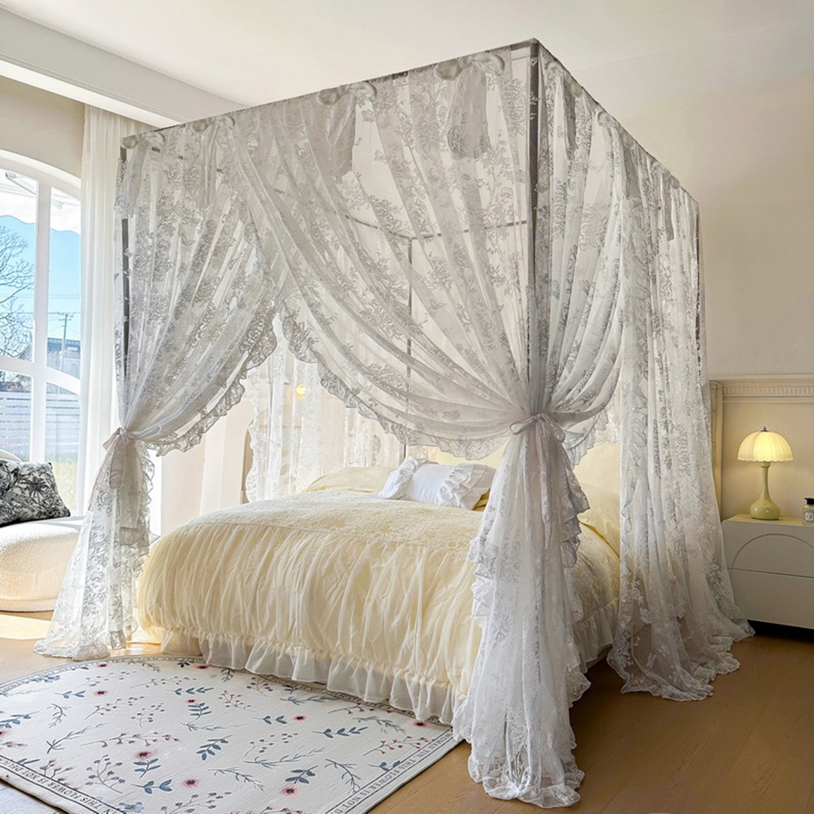 Mosquito net canopy bed, 4 corner posts bed canopy bed curtain, bedroom decoration accessories for girls adults