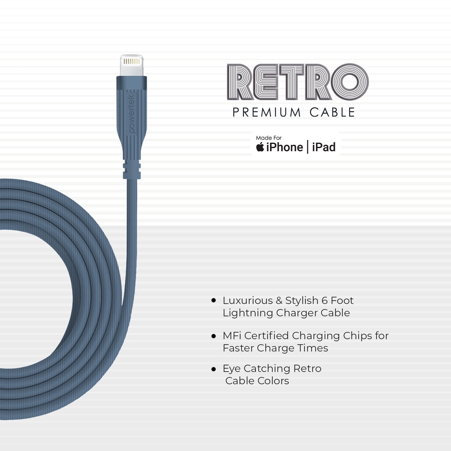 Liquipel Powertek Retro USB-A to Lightning - Blue