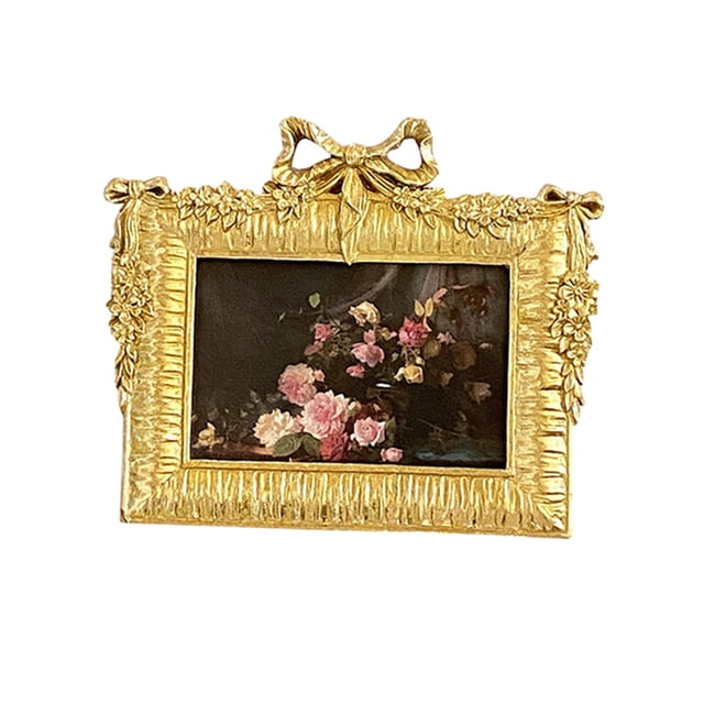 veasfak Aureate Photo Frame Picture Holder Wall Mounting Home Decor Ornate Rectangle Bow