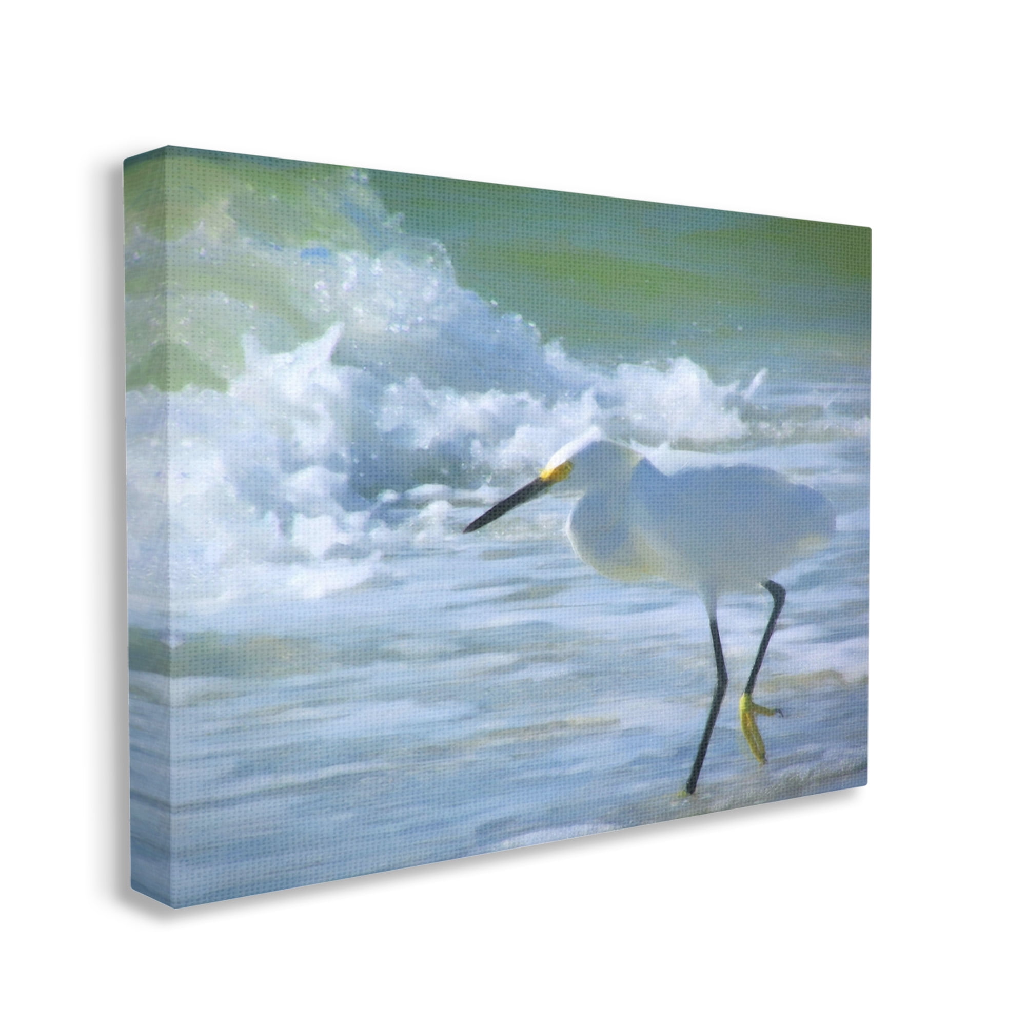 Stupell Industries Egret in Splashing Waves Landscape Painting Gallery Wrapped Canvas Art Print Wall Art, 48 x 36