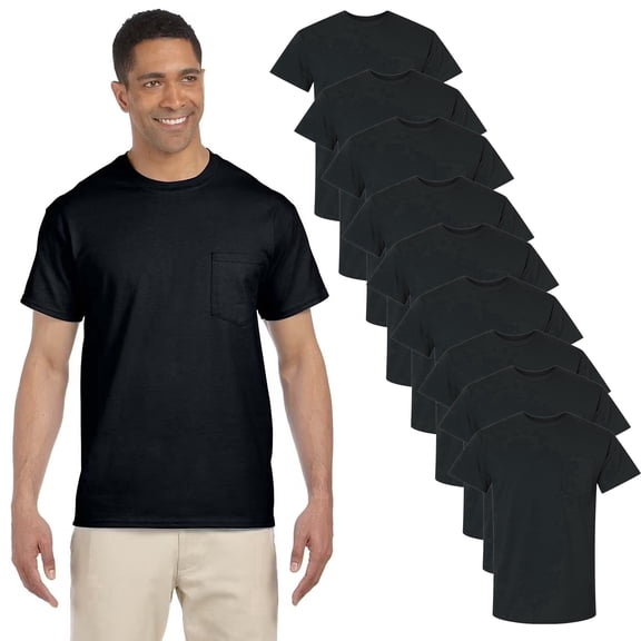 Gildan Ultra Cotton Pocket T-Shirt for Men, 100% Cotton, Black, Classic Fit, 6 oz. Pack of 9, S