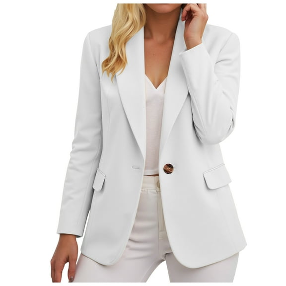 felwors Women's Single Button Suit Autumn Long Sleeved Solid Color Small Suit Jacket White, XL