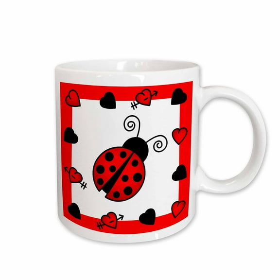 3drose, Love Bugs Red Ladybug with Hearts, 15oz Mug