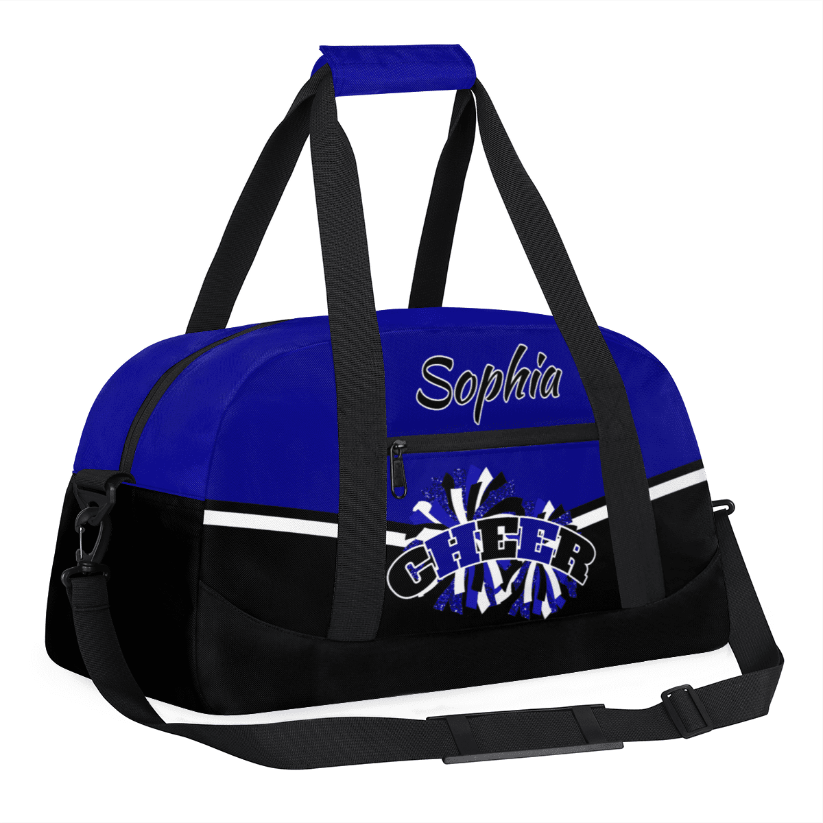 Jiaoprinted Personalized Cheer Bag, Custom Sport Duffel Bag with Name, Customized Cheerleader Dance Bag, Sport Gym Bag Overnight Weekender Bags, Blue