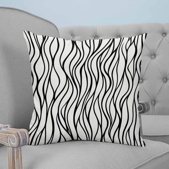Beige Black Stripe Decorative Pillowcase 26''x26'', Abstract Art Vertical Wave Lines Throw Pillow Covers Soft Cushion Case for Couch Sofa Bedroom Living Room, Pillowcase Boho Decor