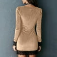 thumbnail image 5 of Women's Club Dress Velvet Lace Detail Button Front Retro Style Party Cocktail Dress for Spring Fall Night Out,Khaki,M, 5 of 5
