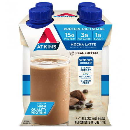 Atkins Mocha Latte Shake, 11 fl oz, 4-pack (Ready To (Best Starbucks Drinks For Weight Watchers)