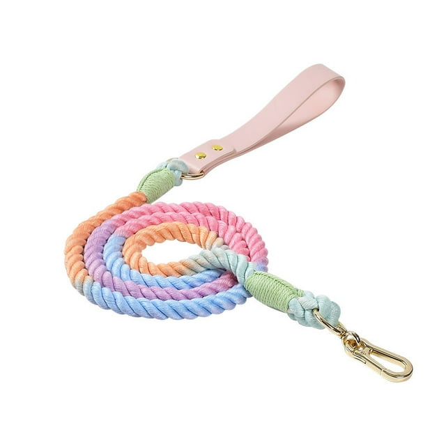 Dog Rope with Soft Leather Handle Thick Dog Lead Leash for Large Medium Small Dogs (Macaron, 150cm*1.2cm)